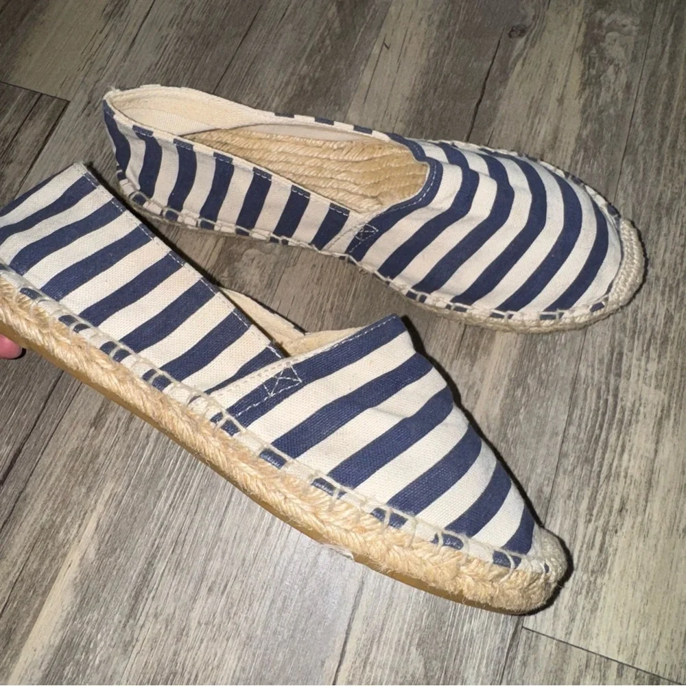 J. Crew Factory Navy and White Striped Espadrilles